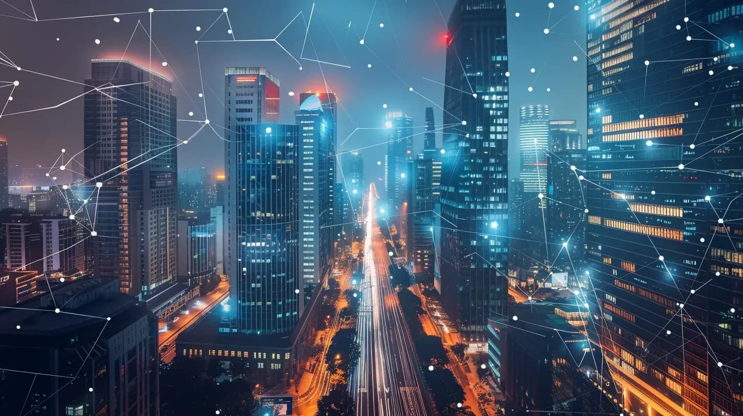 Modern city and cloud data as a symbol of digital integration