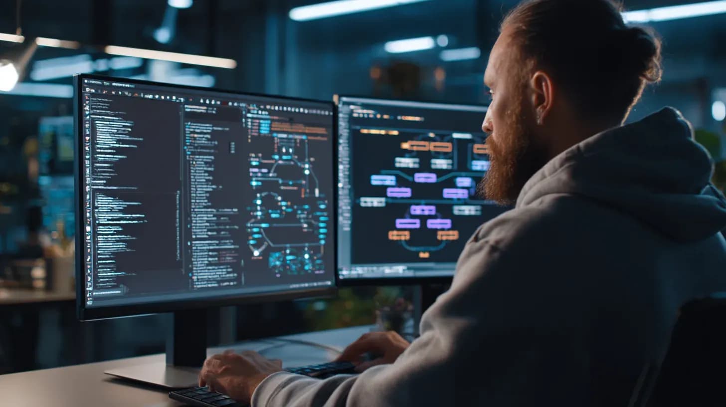 A developer uses AI as support while designing a client's system architecture