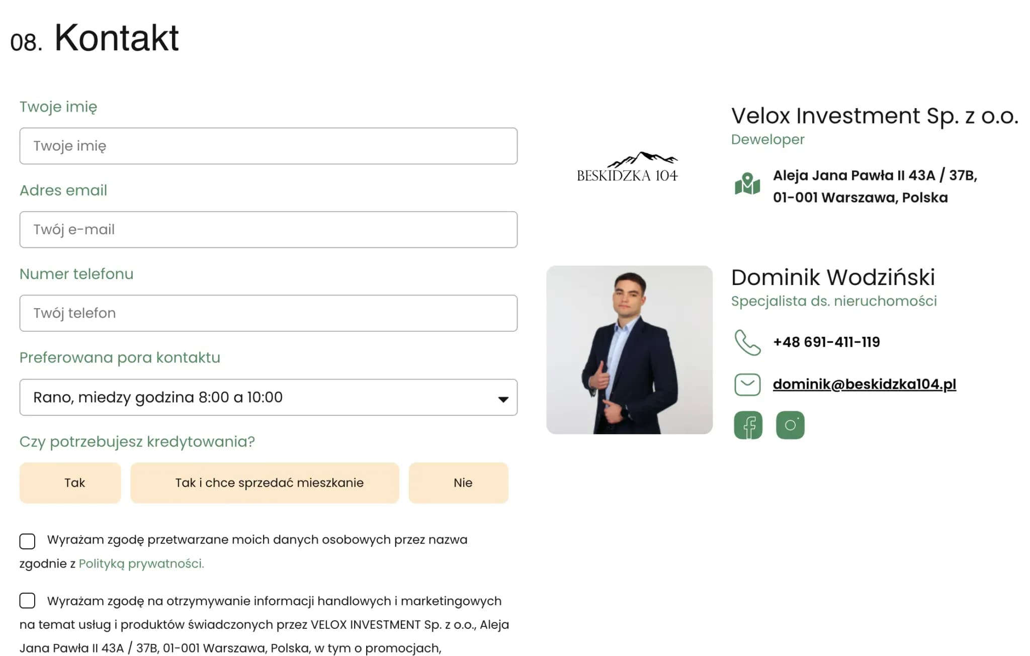 beskidzka 104 contact page